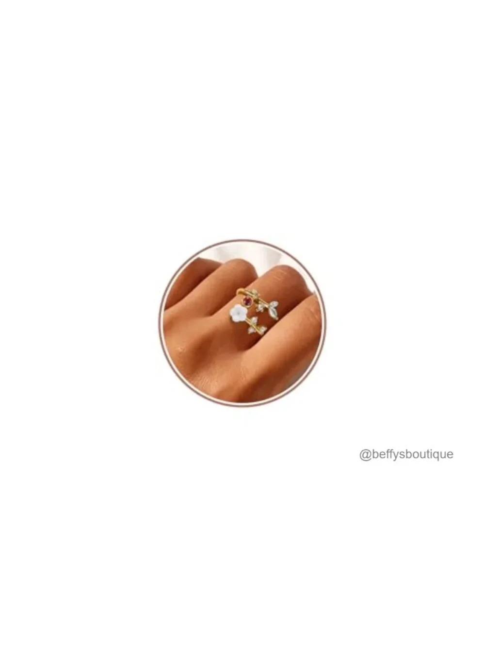 14K Gold Plated Brass Adjustable Flower Ring with Cubic Zirconia Birthstone